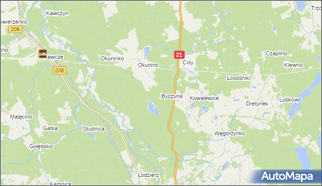 mapa Byczyna gmina Miastko, Byczyna gmina Miastko na mapie Targeo