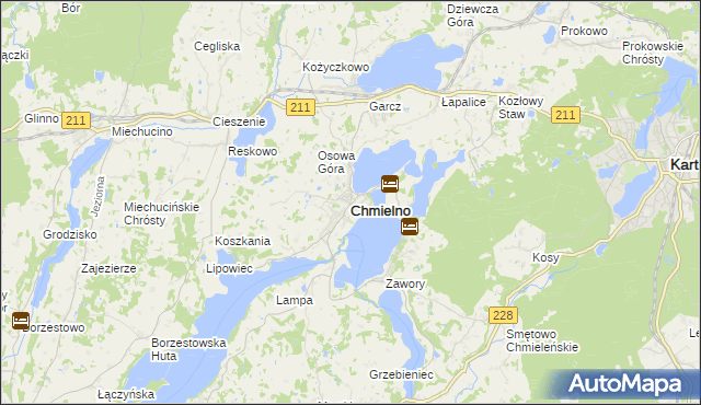 mapa Chmielno powiat kartuski, Chmielno powiat kartuski na mapie Targeo