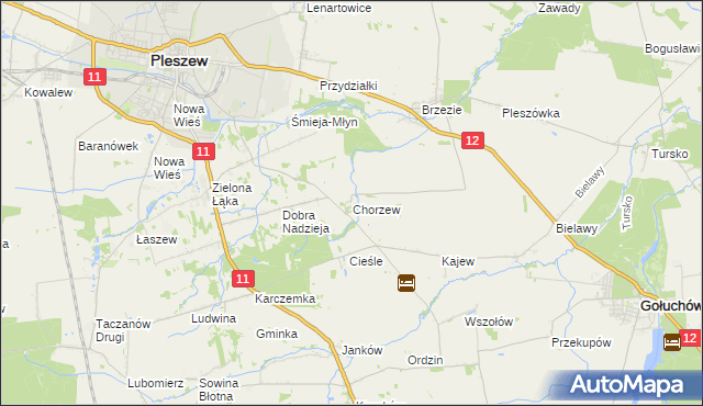 mapa Chorzew gmina Pleszew, Chorzew gmina Pleszew na mapie Targeo