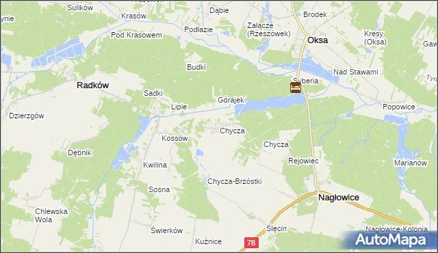 mapa Chycza, Chycza na mapie Targeo