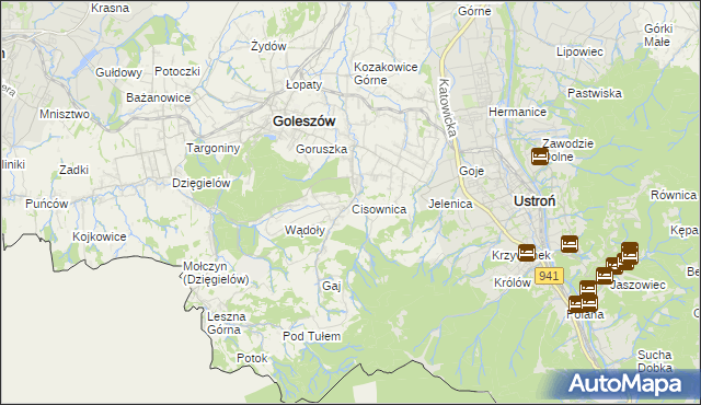 mapa Cisownica, Cisownica na mapie Targeo