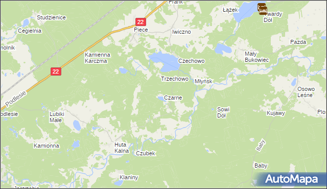 mapa Czarne gmina Kaliska, Czarne gmina Kaliska na mapie Targeo