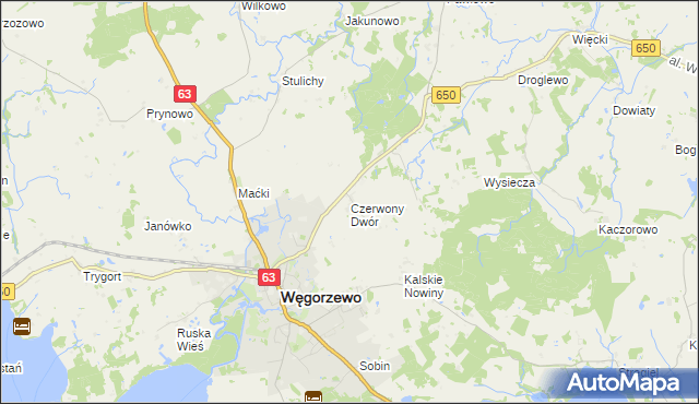 mapa Czerwony Dwór gmina Węgorzewo, Czerwony Dwór gmina Węgorzewo na mapie Targeo