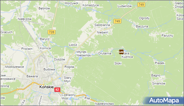 mapa Czysta gmina Końskie, Czysta gmina Końskie na mapie Targeo