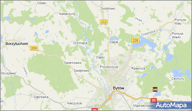 mapa Dąbki gmina Bytów, Dąbki gmina Bytów na mapie Targeo