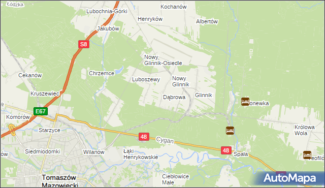mapa Dąbrowa gmina Lubochnia, Dąbrowa gmina Lubochnia na mapie Targeo