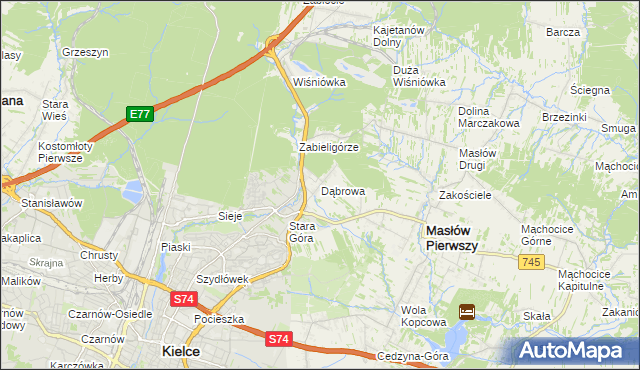 mapa Dąbrowa gmina Masłów, Dąbrowa gmina Masłów na mapie Targeo