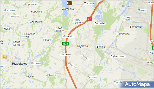 mapa Dąbrowa gmina Żukowo, Dąbrowa gmina Żukowo na mapie Targeo