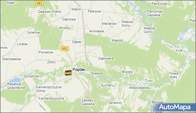 mapa Dąbrówka gmina Popów, Dąbrówka gmina Popów na mapie Targeo