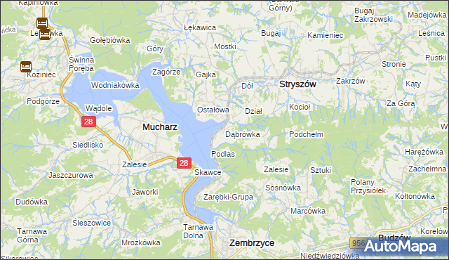 mapa Dąbrówka gmina Stryszów, Dąbrówka gmina Stryszów na mapie Targeo