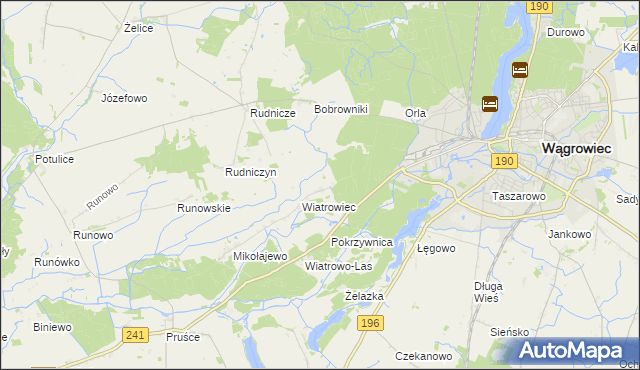 mapa Dębina gmina Wągrowiec, Dębina gmina Wągrowiec na mapie Targeo