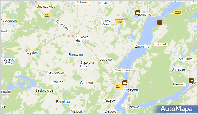 mapa Dubowo gmina Stężyca, Dubowo gmina Stężyca na mapie Targeo