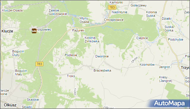 mapa Dworskie gmina Olkusz, Dworskie gmina Olkusz na mapie Targeo