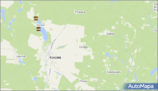 mapa Działek gmina Koczała, Działek gmina Koczała na mapie Targeo