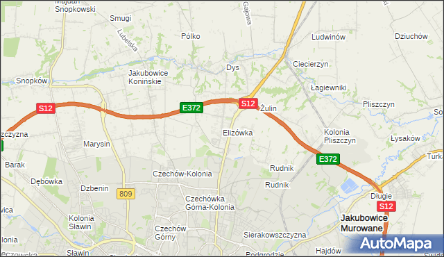 mapa Elizówka gmina Niemce, Elizówka gmina Niemce na mapie Targeo