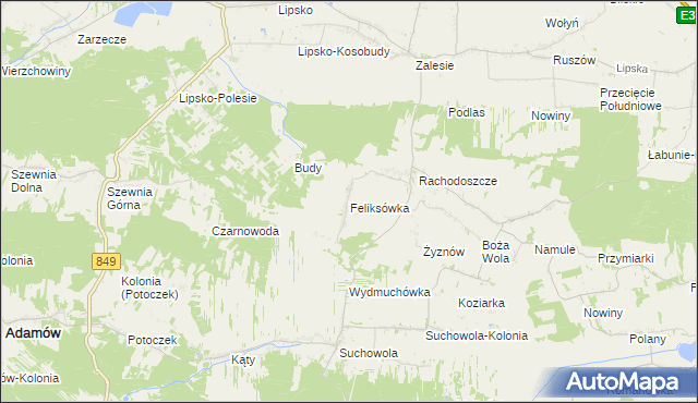 mapa Feliksówka gmina Adamów, Feliksówka gmina Adamów na mapie Targeo