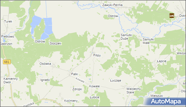 mapa Filipy gmina Wyszki, Filipy gmina Wyszki na mapie Targeo