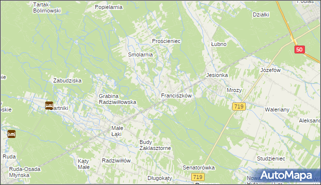 mapa Franciszków gmina Wiskitki, Franciszków gmina Wiskitki na mapie Targeo
