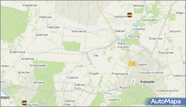 mapa Gaj gmina Brzeziny, Gaj gmina Brzeziny na mapie Targeo