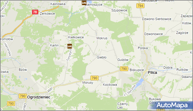 mapa Giebło, Giebło na mapie Targeo