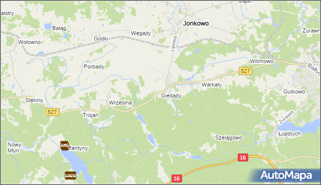 mapa Giedajty, Giedajty na mapie Targeo