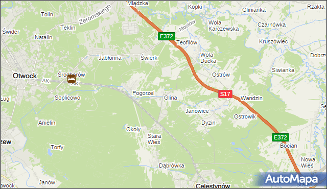 mapa Glina gmina Celestynów, Glina gmina Celestynów na mapie Targeo