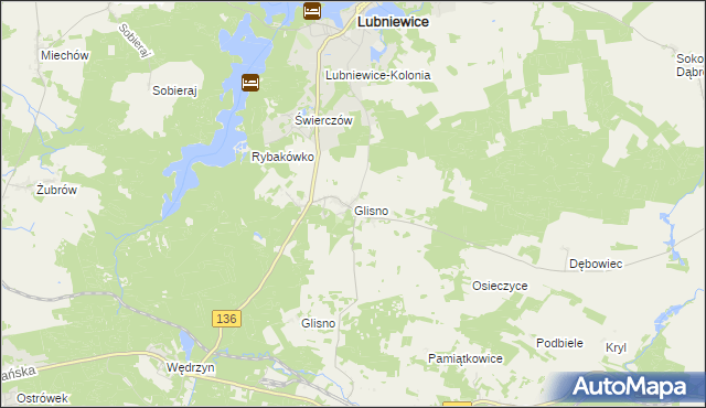 mapa Glisno gmina Lubniewice, Glisno gmina Lubniewice na mapie Targeo