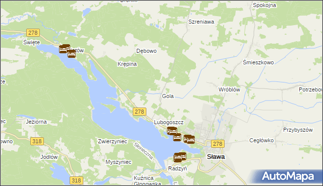 mapa Gola gmina Sława, Gola gmina Sława na mapie Targeo