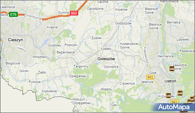 mapa Goleszów powiat cieszyński, Goleszów powiat cieszyński na mapie Targeo