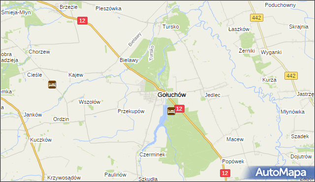 mapa Gołuchów powiat pleszewski, Gołuchów powiat pleszewski na mapie Targeo