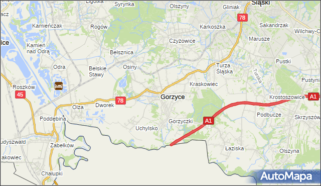 mapa Gorzyce powiat wodzisławski, Gorzyce powiat wodzisławski na mapie Targeo
