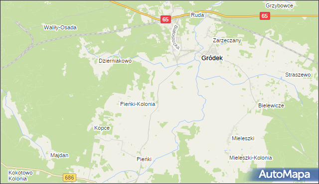 mapa Gródek-Kolonia gmina Gródek, Gródek-Kolonia gmina Gródek na mapie Targeo