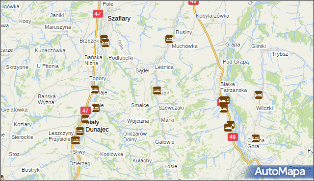 mapa Groń gmina Bukowina Tatrzańska, Groń gmina Bukowina Tatrzańska na mapie Targeo