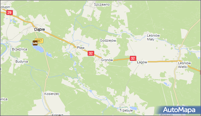 mapa Gronów gmina Dąbie, Gronów gmina Dąbie na mapie Targeo