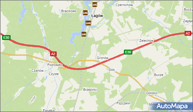 mapa Gronów gmina Łagów, Gronów gmina Łagów na mapie Targeo