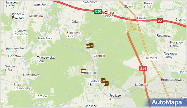 mapa Grotniki gmina Zgierz, Grotniki gmina Zgierz na mapie Targeo