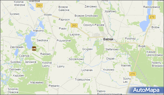 mapa Gryglaki, Gryglaki na mapie Targeo