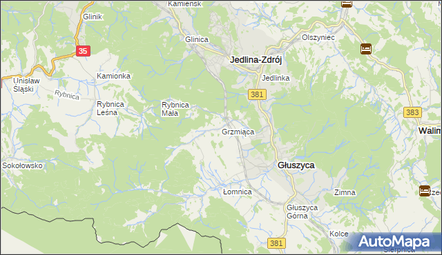 mapa Grzmiąca gmina Głuszyca, Grzmiąca gmina Głuszyca na mapie Targeo