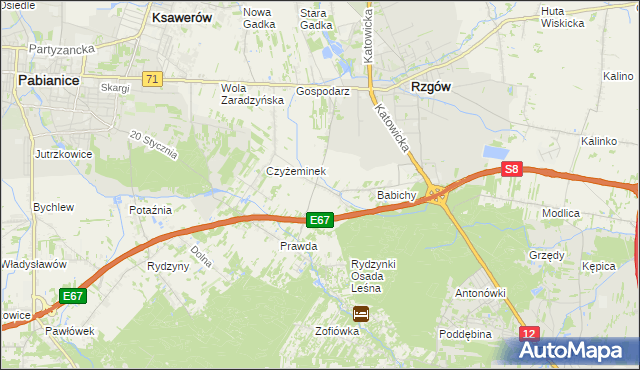 mapa Guzew gmina Rzgów, Guzew gmina Rzgów na mapie Targeo