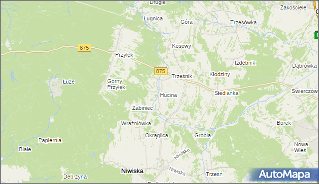 mapa Hucina, Hucina na mapie Targeo