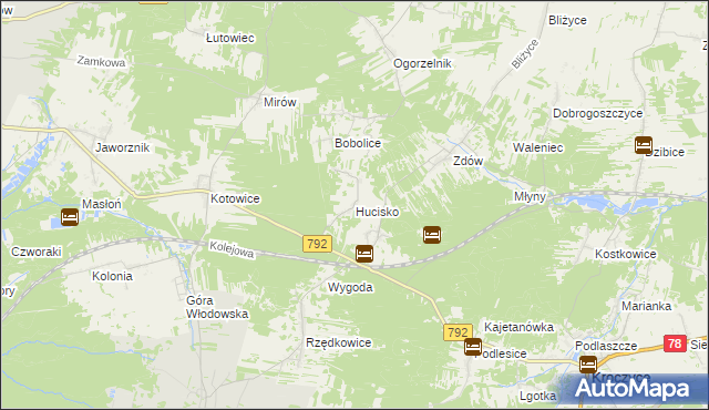 mapa Hucisko gmina Włodowice, Hucisko gmina Włodowice na mapie Targeo