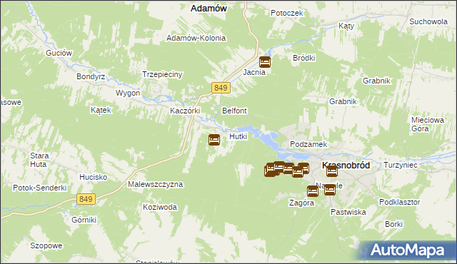 mapa Hutki gmina Krasnobród, Hutki gmina Krasnobród na mapie Targeo