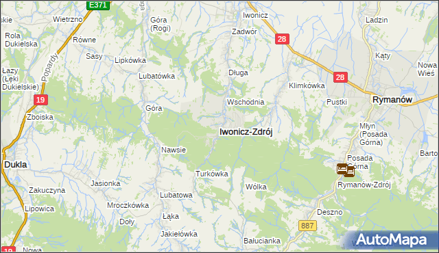 mapa Iwonicz-Zdrój, Iwonicz-Zdrój na mapie Targeo