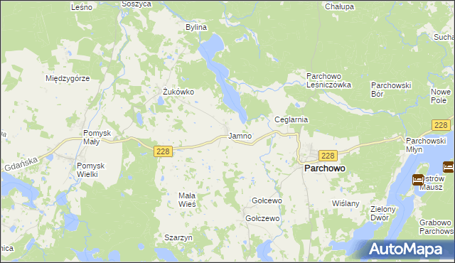 mapa Jamno gmina Parchowo, Jamno gmina Parchowo na mapie Targeo