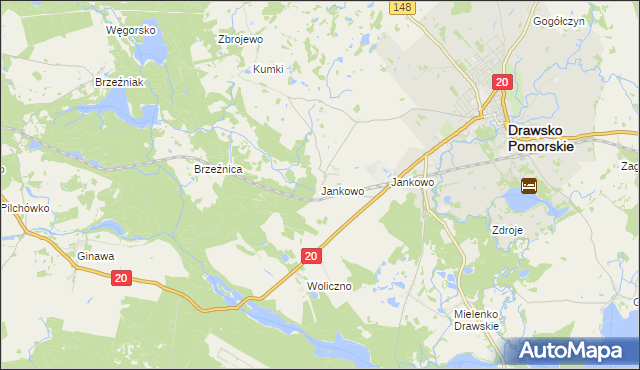 mapa Jankowo gmina Drawsko Pomorskie, Jankowo gmina Drawsko Pomorskie na mapie Targeo