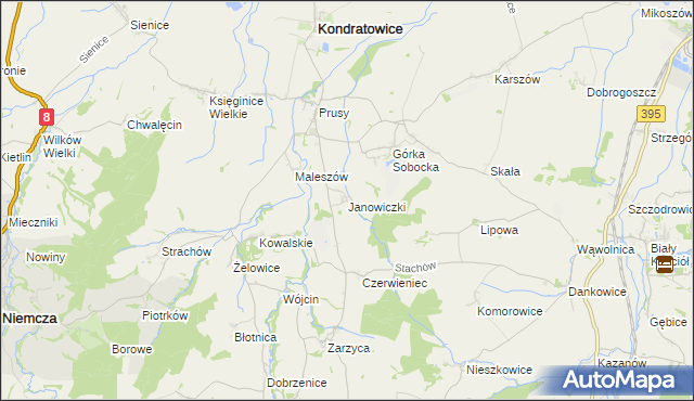 mapa Janowiczki gmina Kondratowice, Janowiczki gmina Kondratowice na mapie Targeo