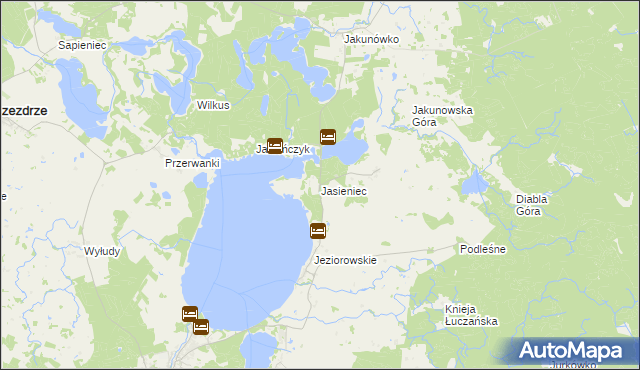 mapa Jasieniec gmina Kruklanki, Jasieniec gmina Kruklanki na mapie Targeo