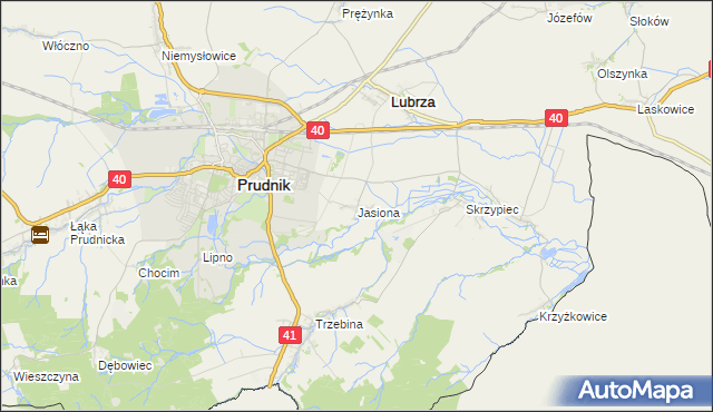 mapa Jasiona gmina Lubrza, Jasiona gmina Lubrza na mapie Targeo