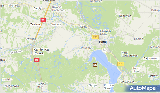 mapa Jastrząb gmina Poraj, Jastrząb gmina Poraj na mapie Targeo