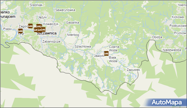 mapa Jaworki gmina Szczawnica, Jaworki gmina Szczawnica na mapie Targeo